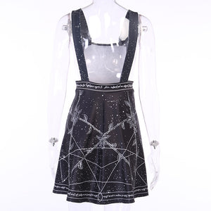 Pentagram Print Suspender Skirt