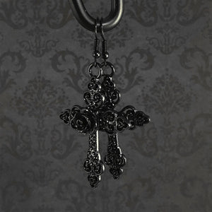 Black Rose Cross Earrings