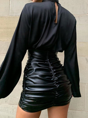 Ruched Leather Mini Skirt