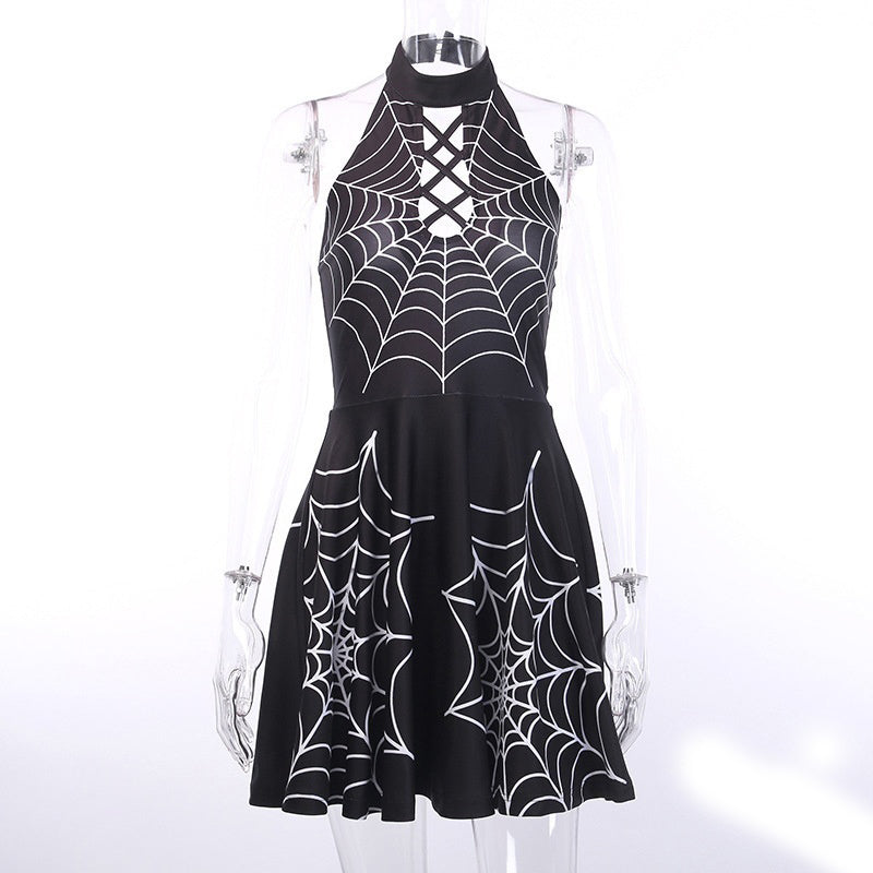 Arachnid's Web Print Mini Dress