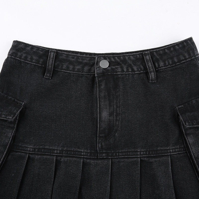 Denim Pleated Mini Skirt