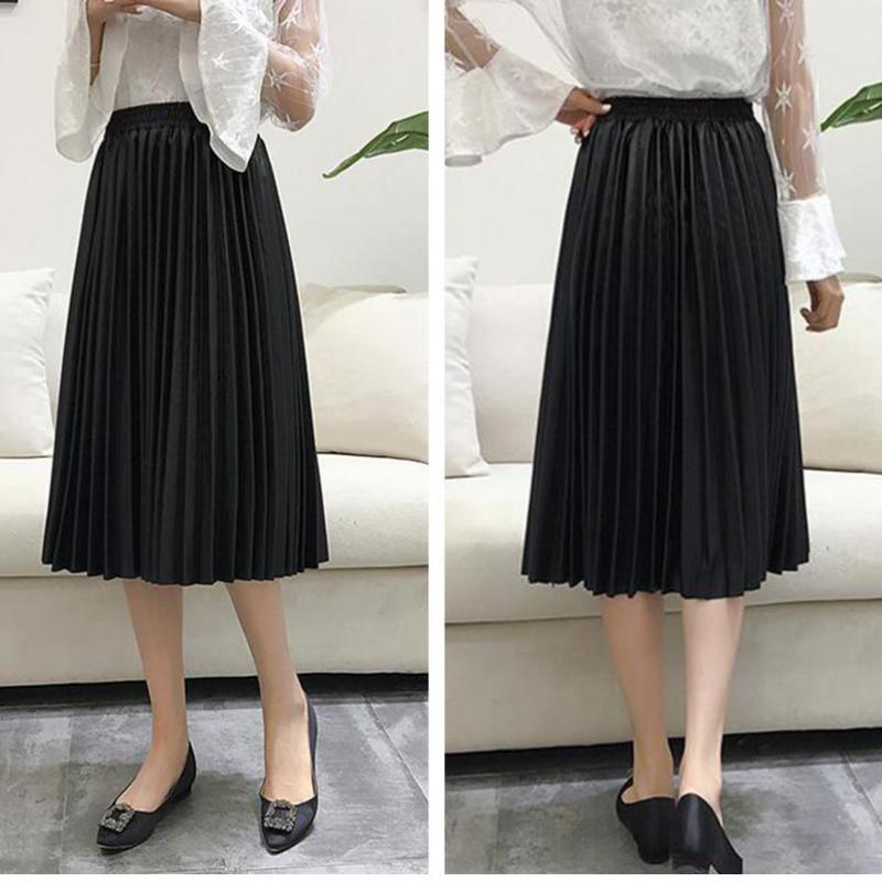 Pleated Leather Midi Skirt