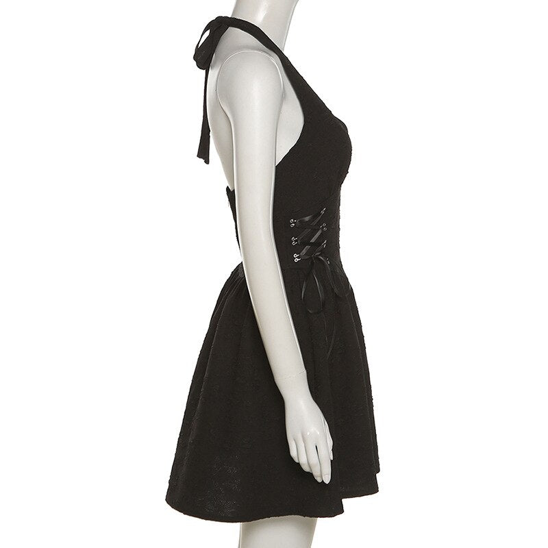 Halter Neck Black Mini Dress