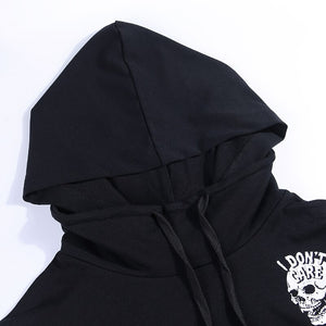 "I Don't Care" Skull Print Hoodie