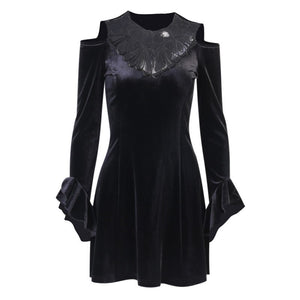 Lotus Sleeve Black Mini Dress