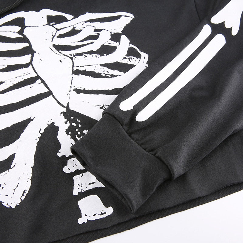 Skeleton Print Cropped Hoodie