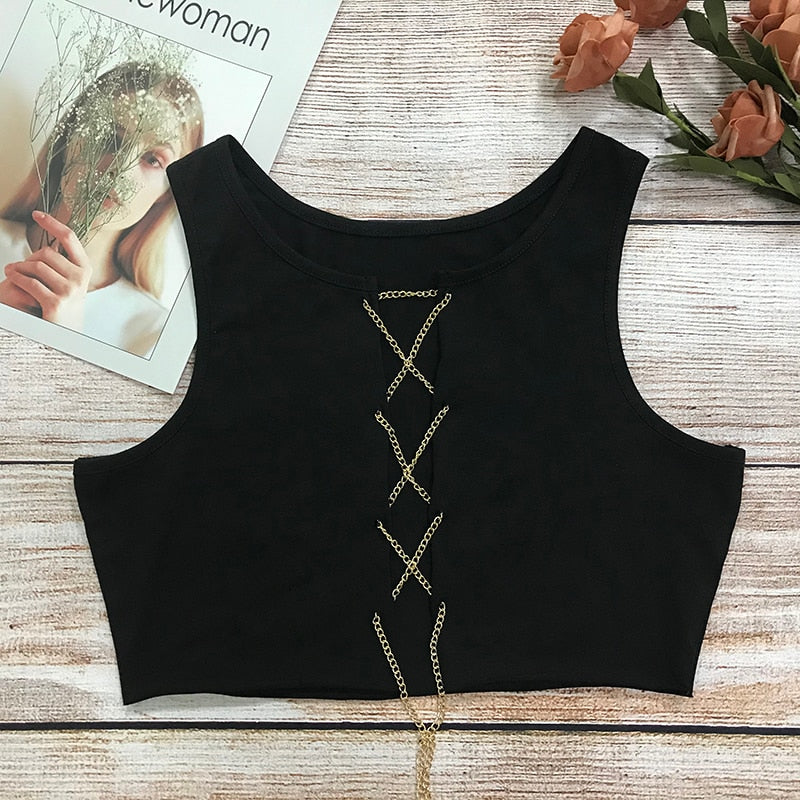 Chain Front Lace Up Top