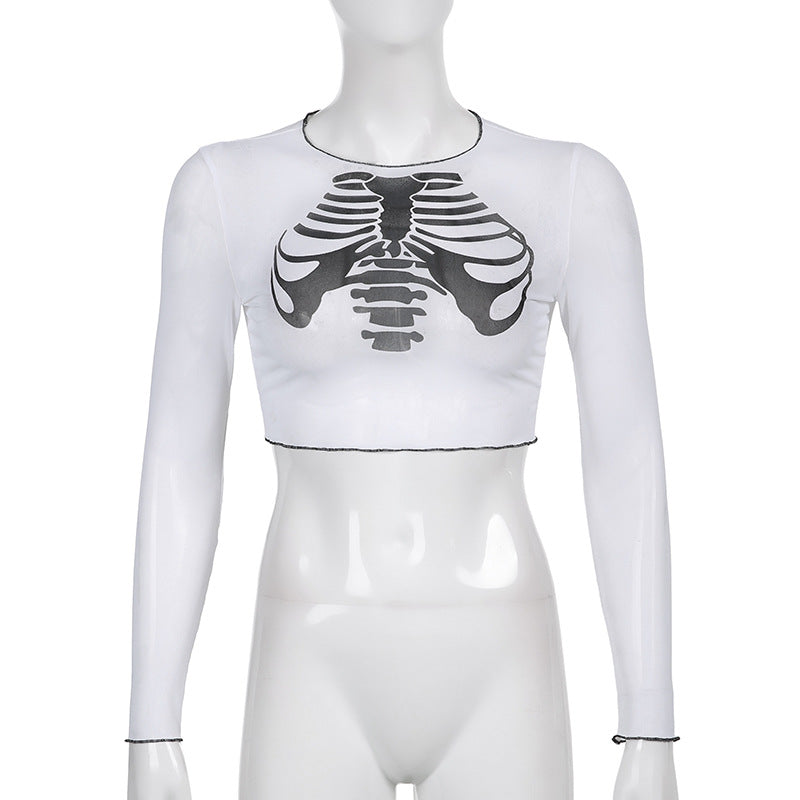 Black and White Skeleton Crop Top