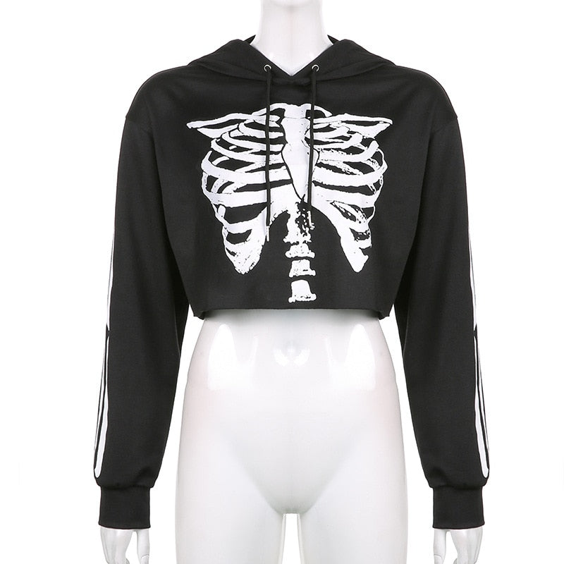 Skeleton Print Cropped Hoodie