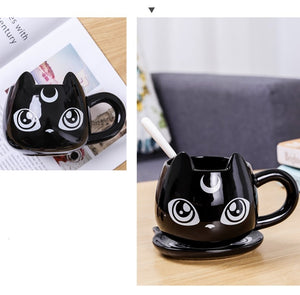 Black Cat Shaped Mug With Tray