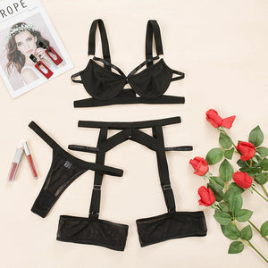 Bra, Thong And Suspender Belt Set