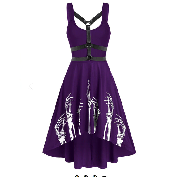 Skeleton Hands Print Midi Dress