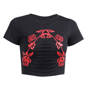 Red Roses Cut Out Crop Top