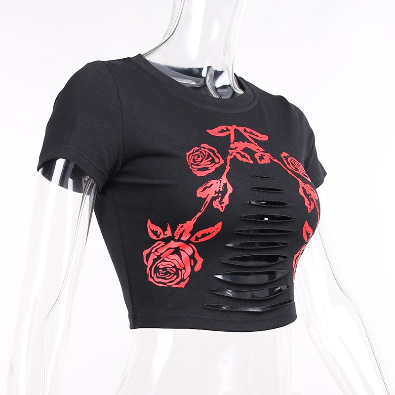 Red Roses Cut Out Crop Top