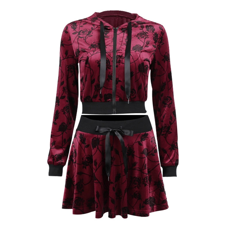 Mini Skirt Co-Ord In Velvet