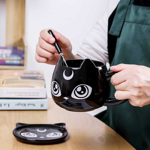 Black Cat Shaped Mug With Tray