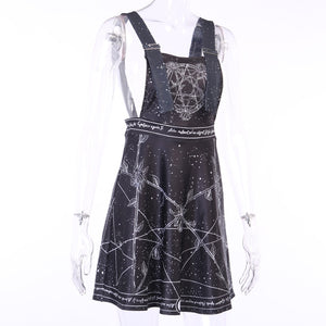 Pentagram Print Suspender Skirt