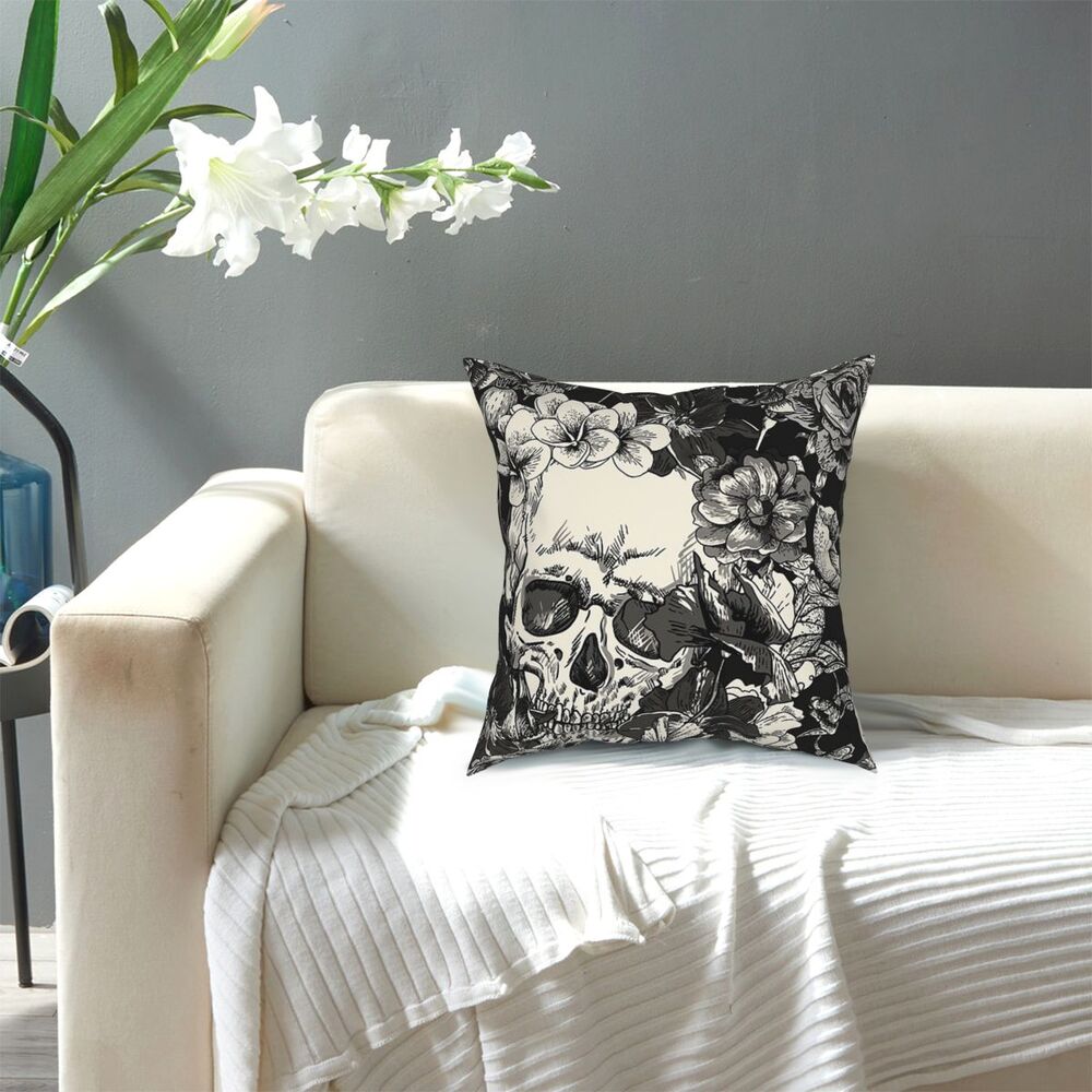 Skull Surrounded By Flowers Pillow Case