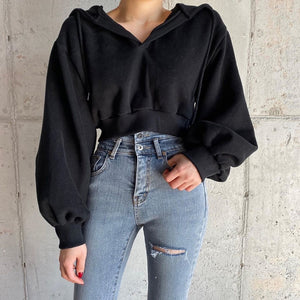 Black Cropped Hoodie