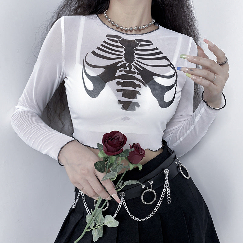 Black and White Skeleton Crop Top