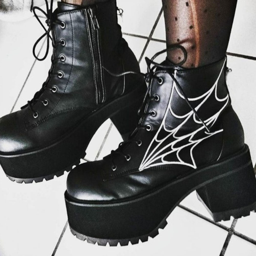 Spiders' Web Print Ankle Boots