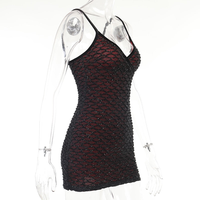 Spider Net Design Mini Dress