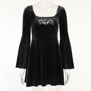 Ghost Print Velvet Mini Dress