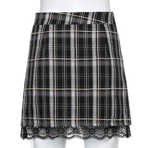 Plaid Slit Mini Skirt