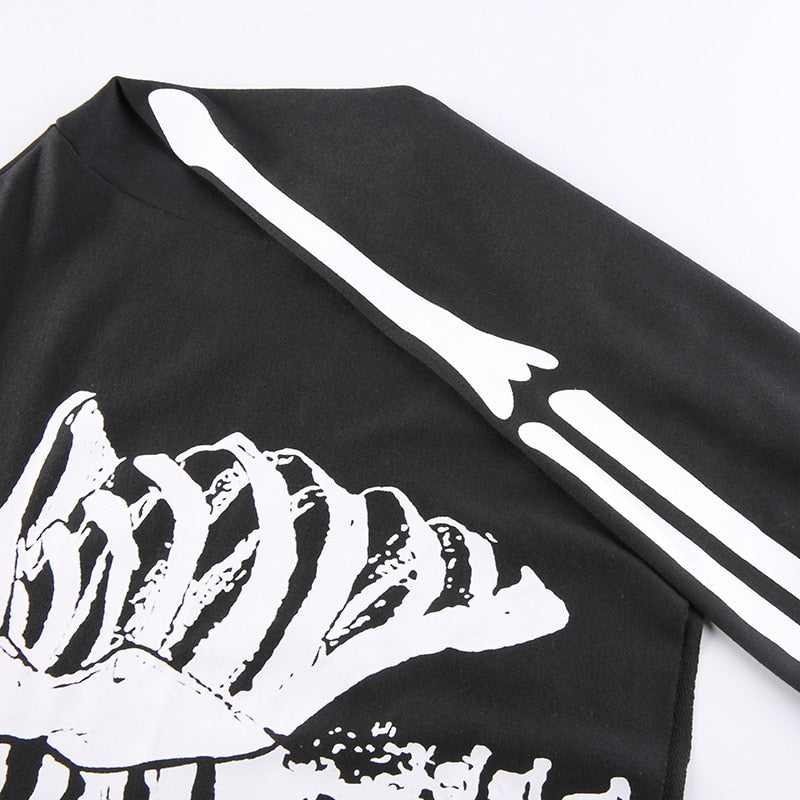 Skeleton Print Cropped Hoodie