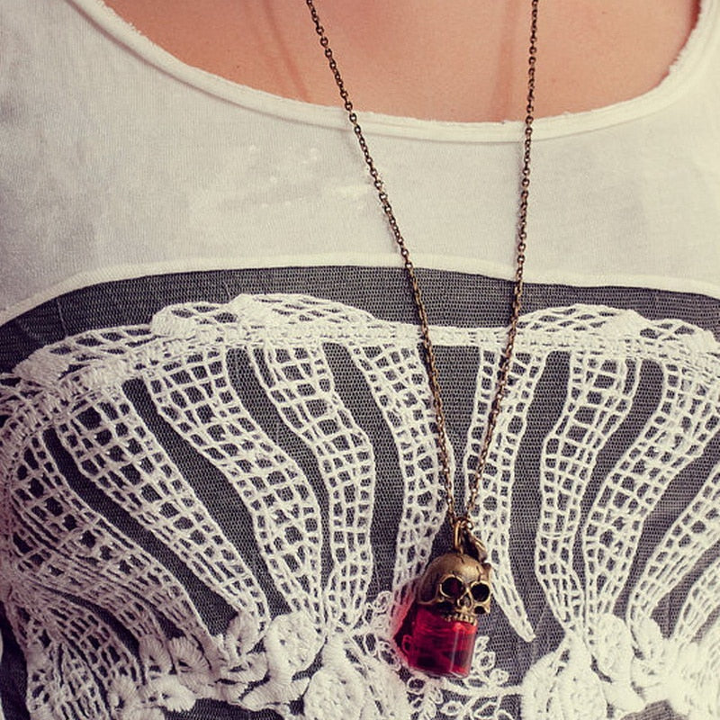 Blood Bottle Skull Necklace