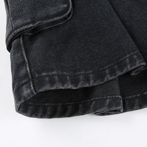 Denim Pleated Mini Skirt