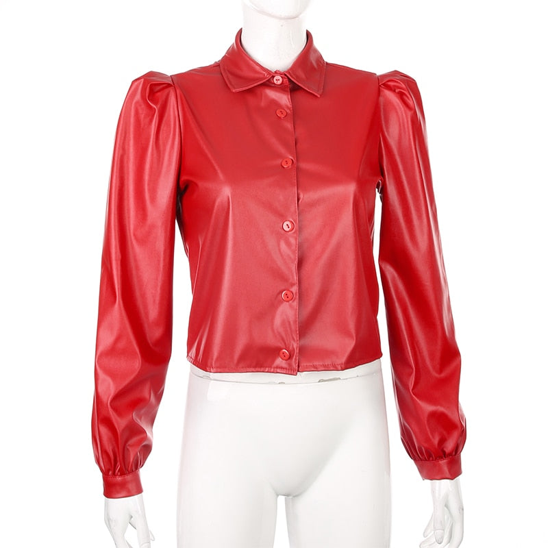 Puff Sleeved Leather Shirt