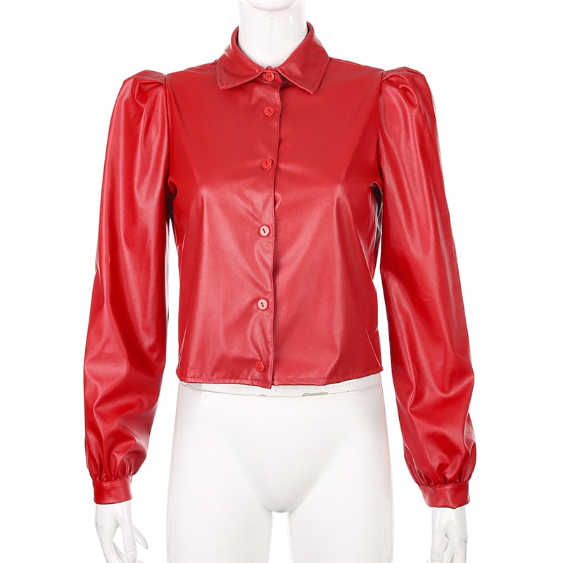 Puff Sleeved Leather Shirt