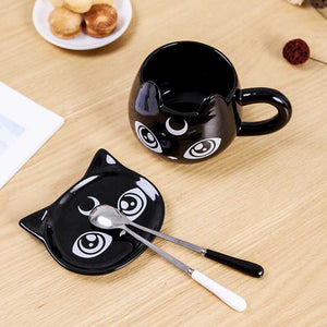 Black Cat Shaped Mug With Tray