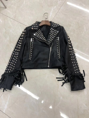 Black Tasseled Leather Jacket