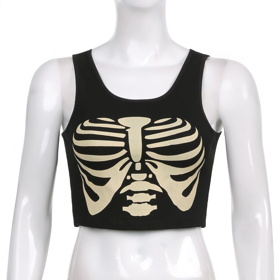 Skeleton Chest Print Crop Top