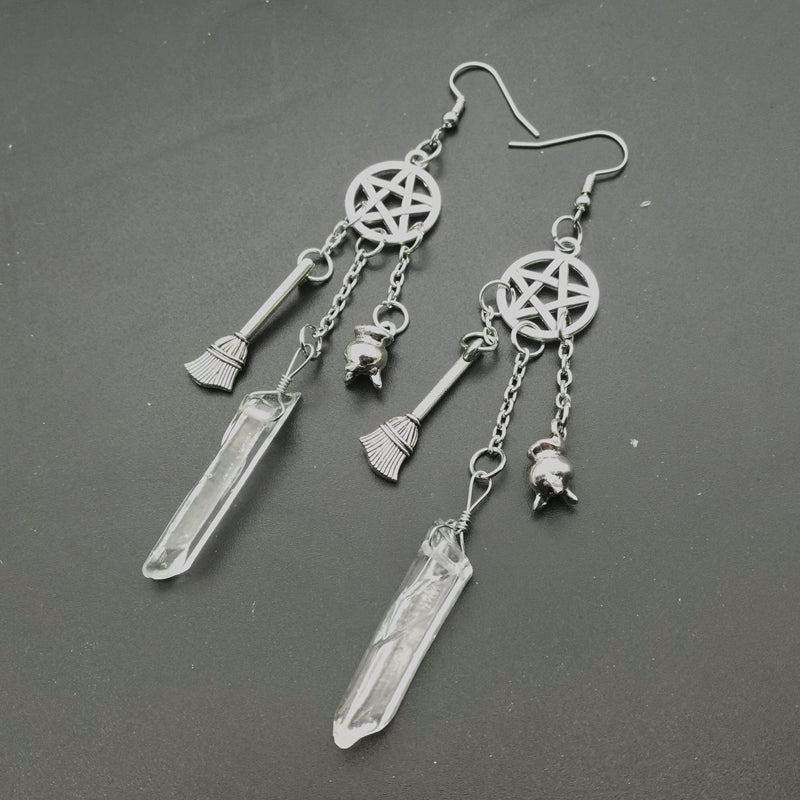 Clear Crystal Pentagram Earrings