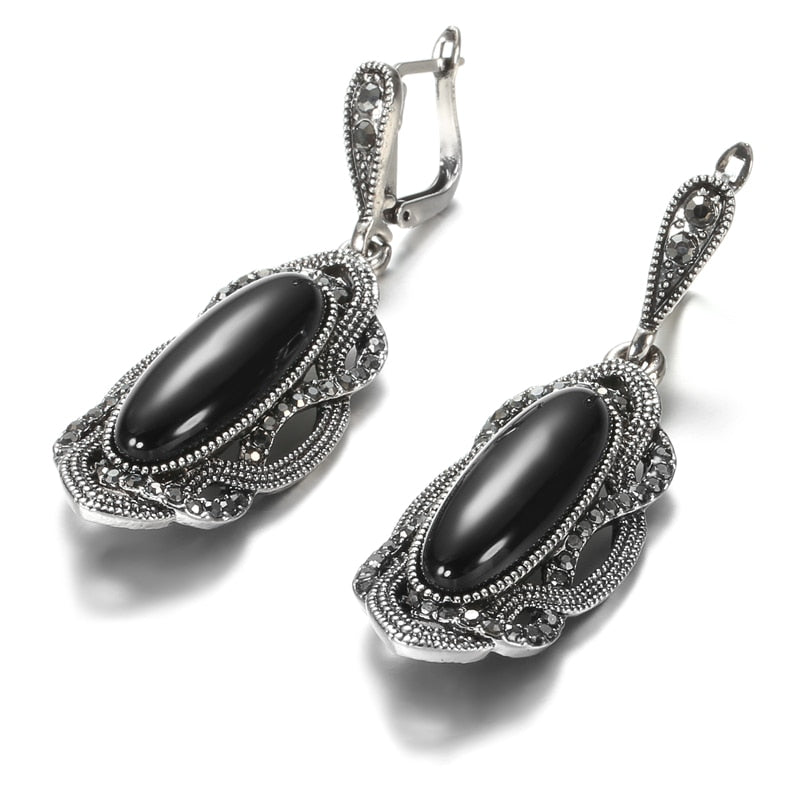 Oval Crystal Drop Earrings