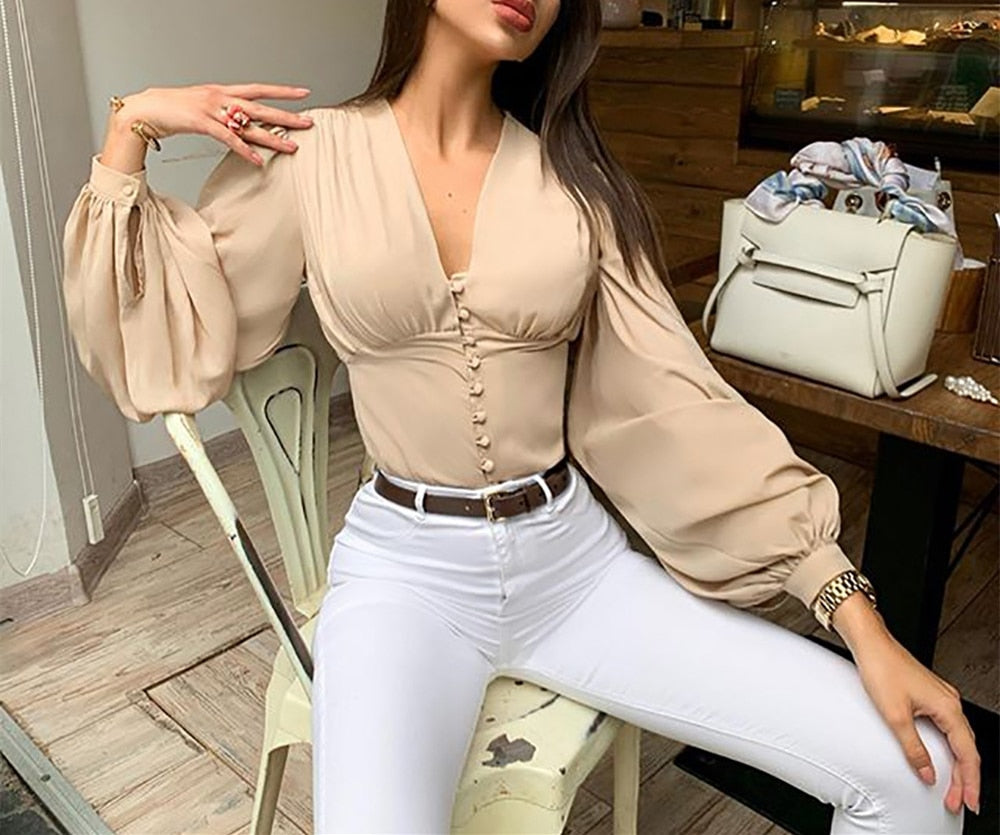 Khaki Vintage Style Blouse