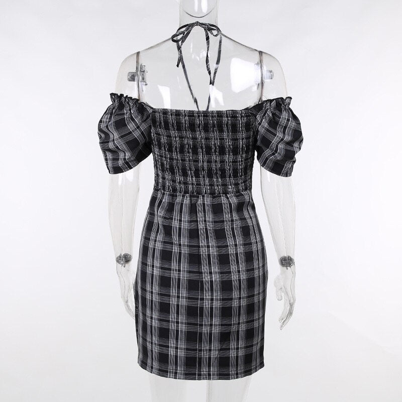 Halter Neck Plaid Mini Dress