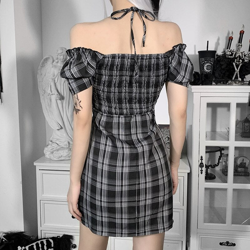 Halter Neck Plaid Mini Dress