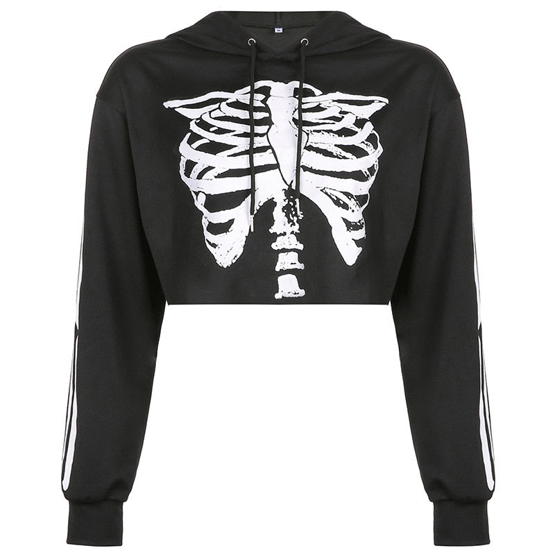 Skeleton Print Cropped Hoodie