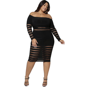 Midi Dress In Mesh And Black Stripes