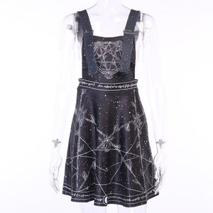 Pentagram Print Suspender Skirt