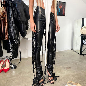 Ribbon Leather Pants