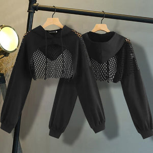 Fishnet Design Cropped Hoodie