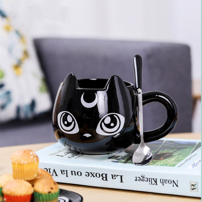 Black Cat Shaped Mug With Tray