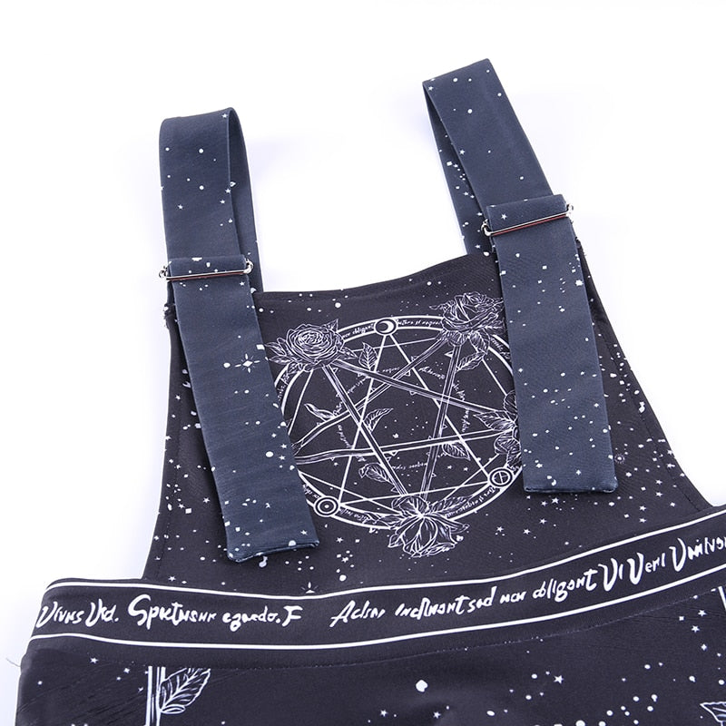 Pentagram Print Suspender Skirt