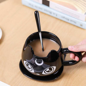 Black Cat Shaped Mug With Tray