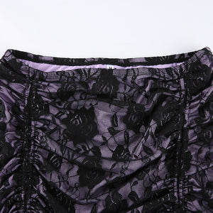 Black Roses Print Mini Skirt